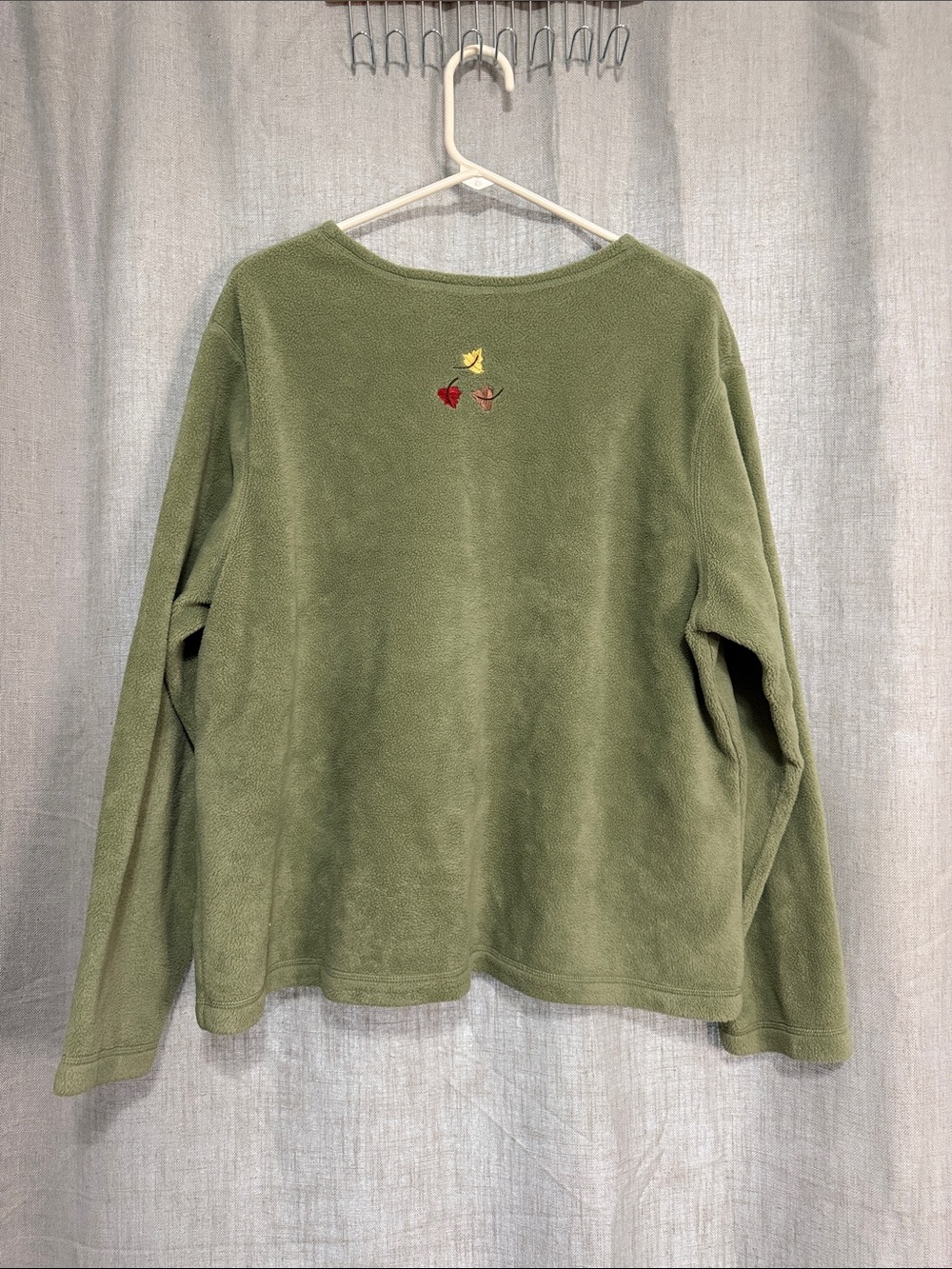 Vintage 90s Croft & Barrow Autumn Fleece Cardigan Sweater Sage Green Embroidered - Picture 7 of 14